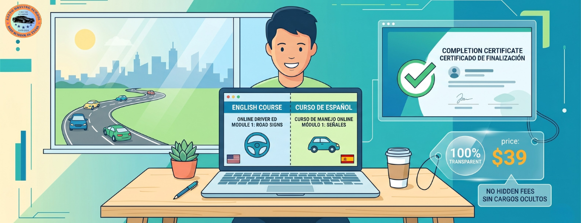 Affordable bilingual Texas online driver education courses in English and Spanish