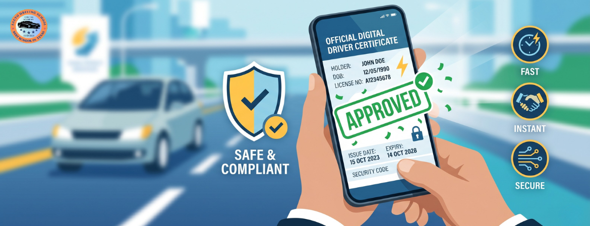 Instant ADE-1317 Texas drivers ed certificate download on smartphone