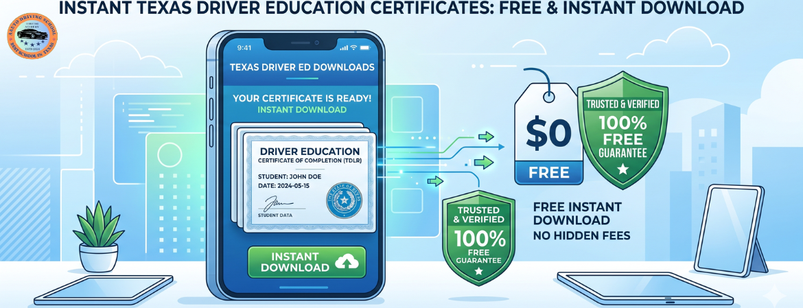 Download instant Texas driving certificate online ADE-1317 and DE-964 