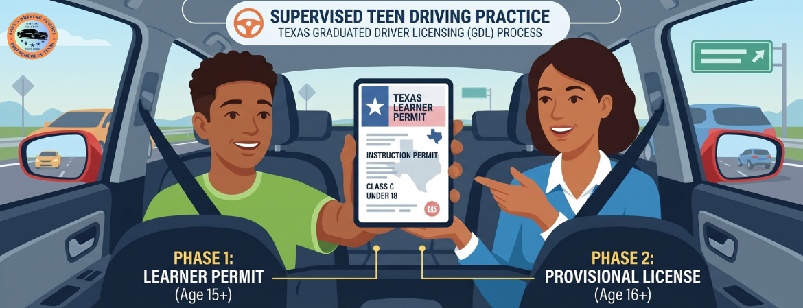 Texas graduated driver license GDL process and teen supervised driving practice
